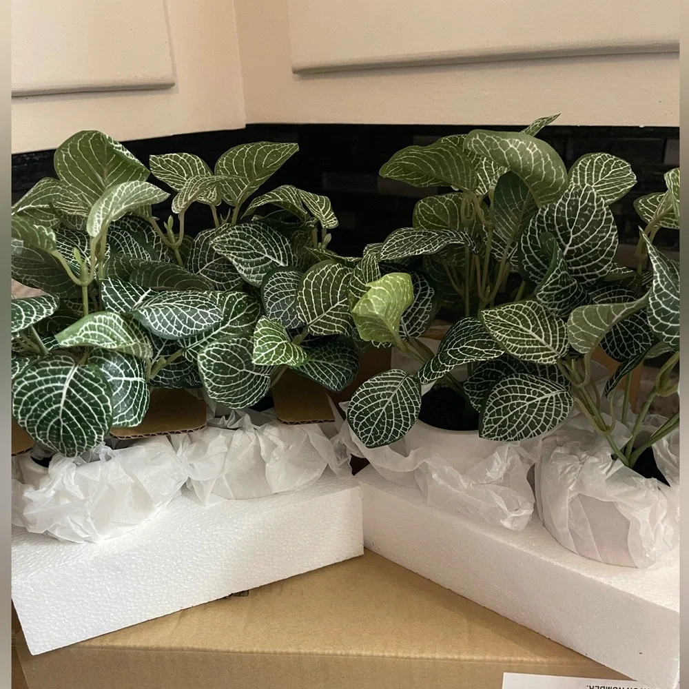 4 Artificial Plant Set Tabletop  Plants NEW Fake Plants White Planters SET